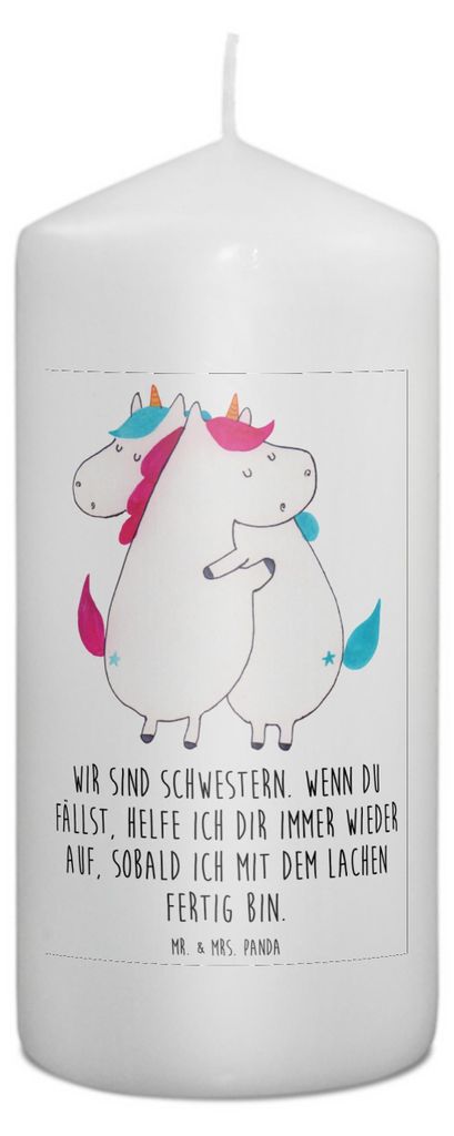 Mr. & Mrs. Panda Kerze Einhörner Umarmen 15 x 7 cm - Weiß - Geschenk, Liebe, Freundin, Erinnerungskerze, Familie, Unicorn, Stumpenkerze, Einhorn,...