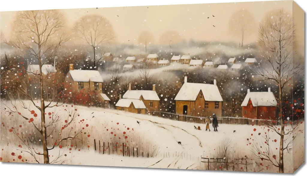 Villaggio Innevato Quadro 70x40: Atmosfera Magica da Parete