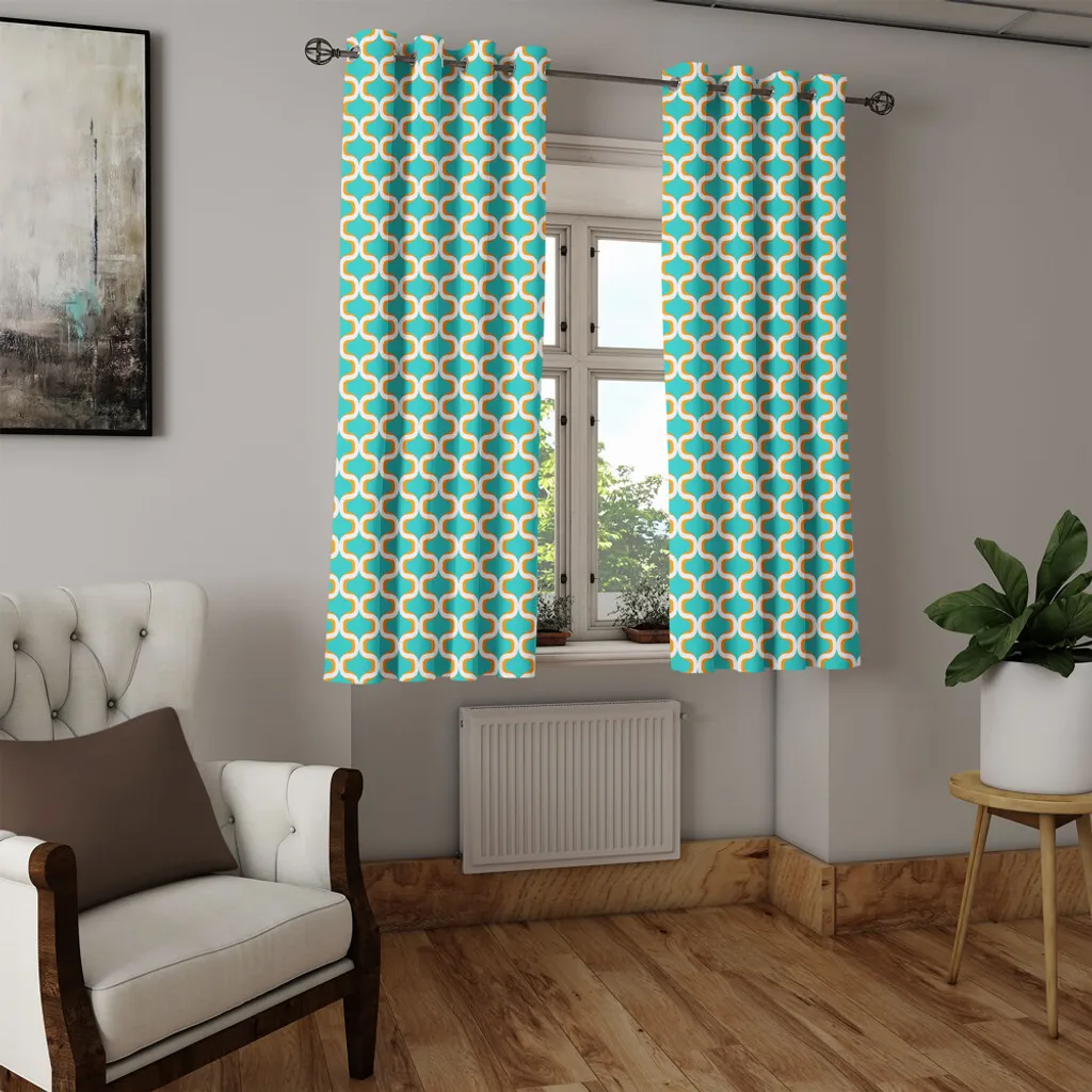 Rideau à œillets pour cacher le vis-à-vis avec un motif 70s chic