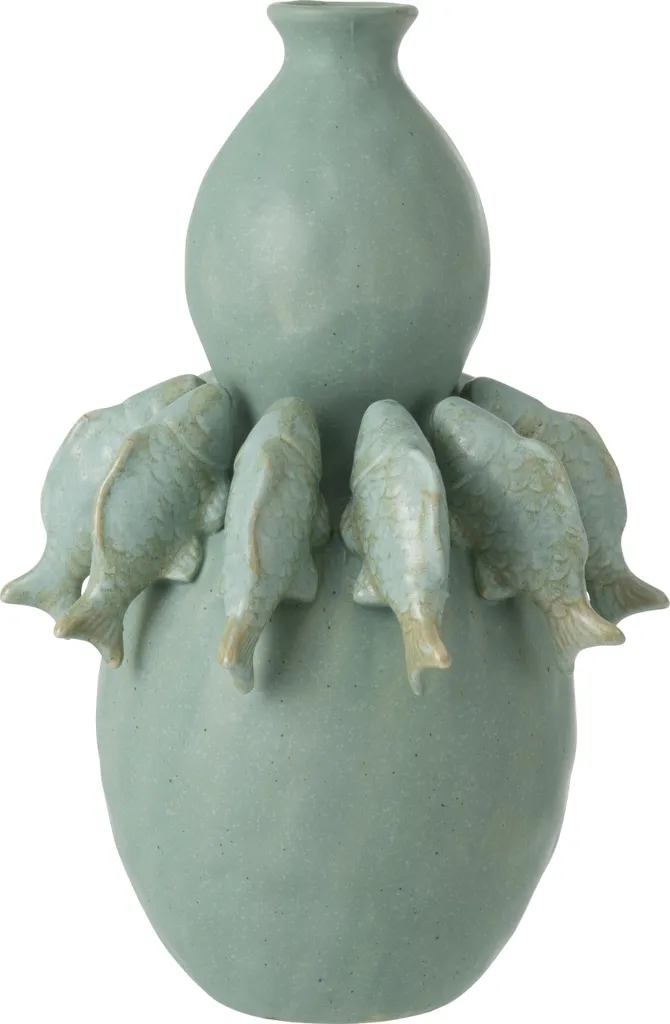 Vase Poisson Vert J-Line en Céramique Émaillée - Style Bord de Mer 35cm