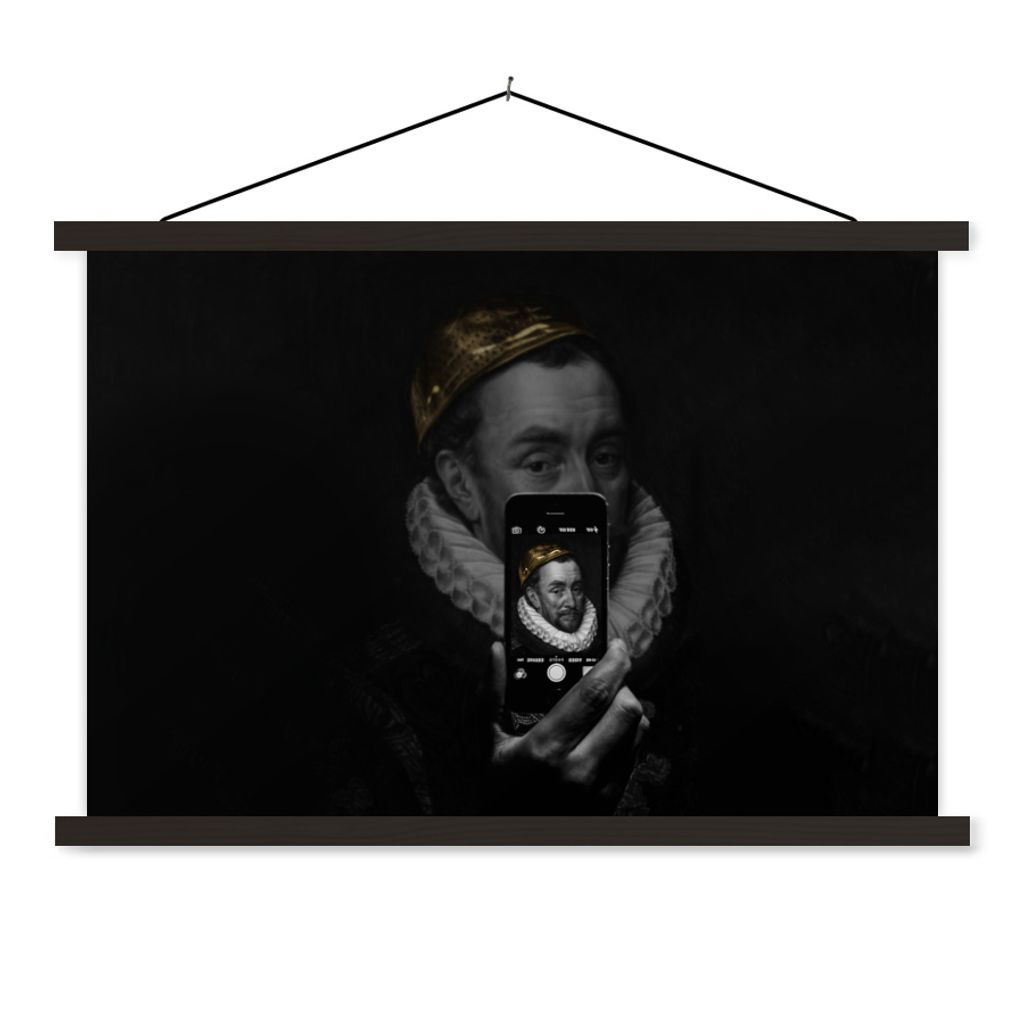 MuchoWow Textilposter Wilhelm von Oranien - Adriaen Thomasz - Selfie 60x40 cm mit schwarzem Rahmen - Hölzernes