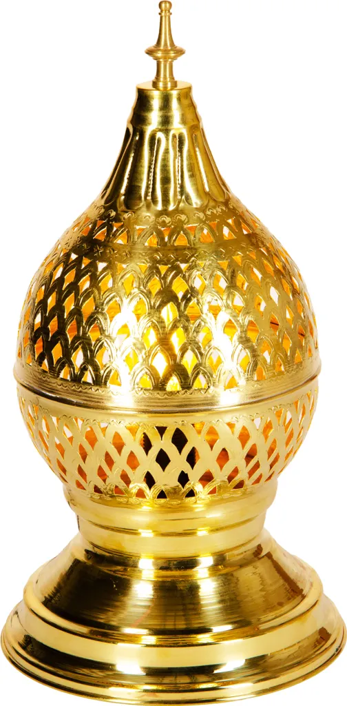Lampe orientale Ishrat or en laiton perforé avec jeux d'ombres et lumière