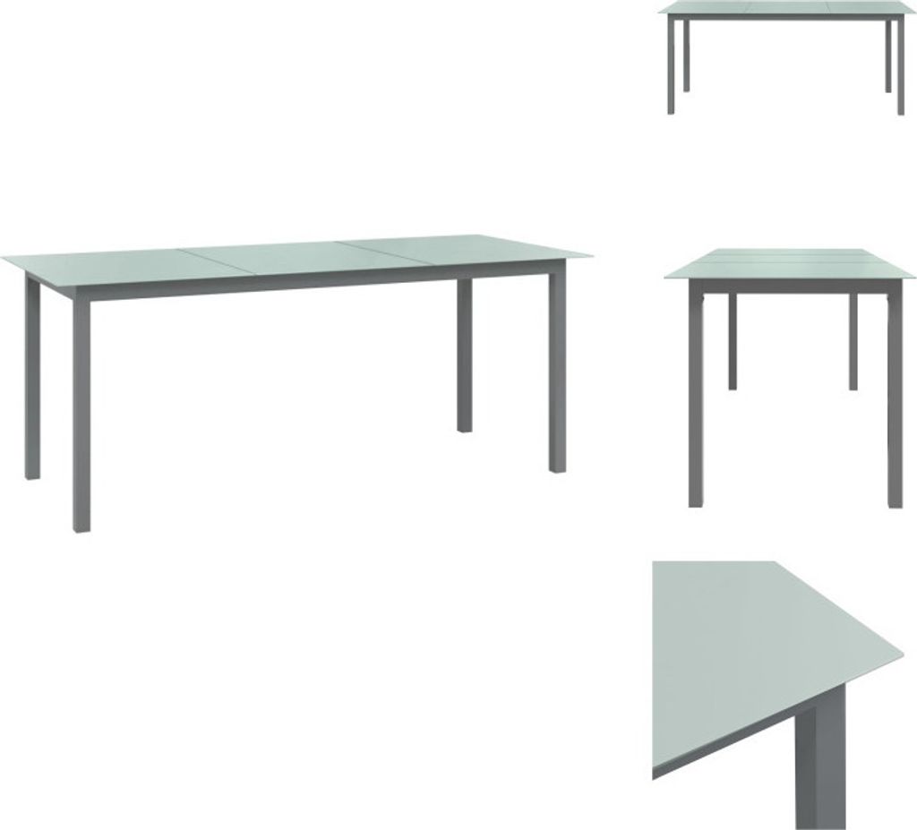 vidaXL Gartentisch Hellgrau 190x90x74 cm Aluminium und Glas - Gartentische