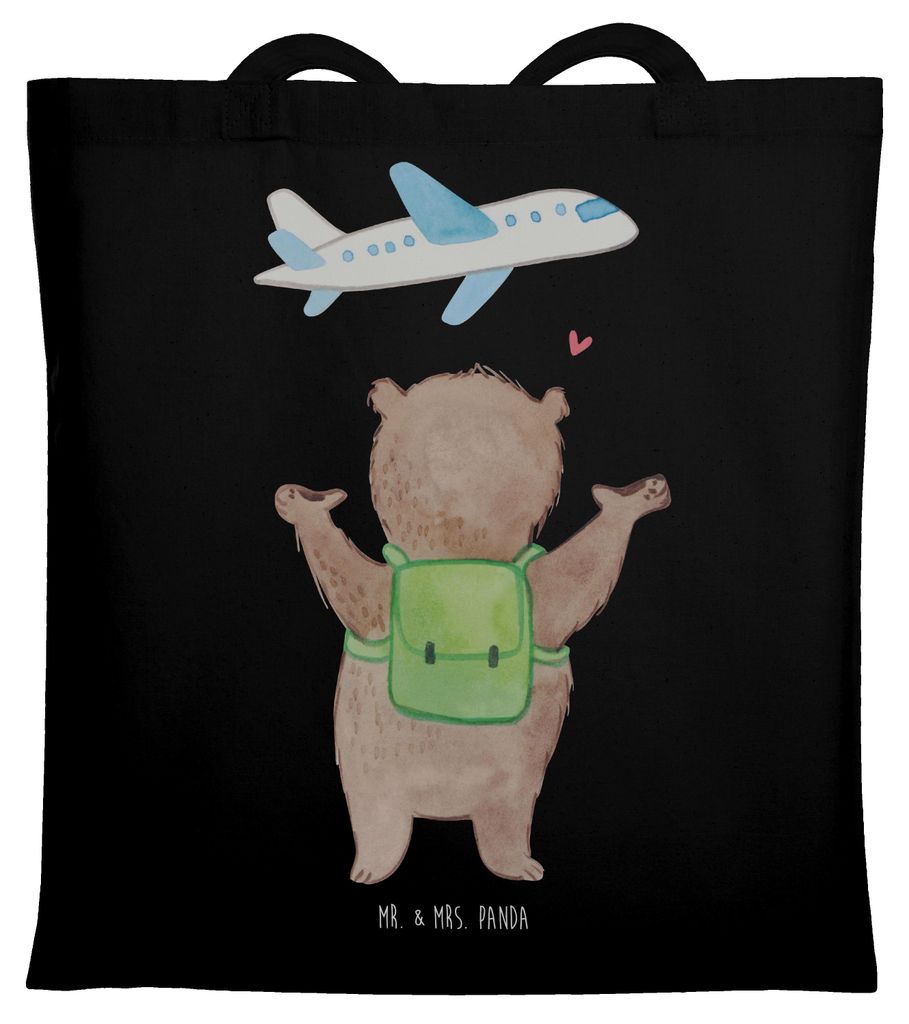Mr. & Mrs. Panda Jutebeutel Bär Flugzeug - Schwarz - Geschenk, für Partner, Tote Bag, Schultasche, Frauen, Hochzeitstag, Tasche, Jahrestag, Freun...
