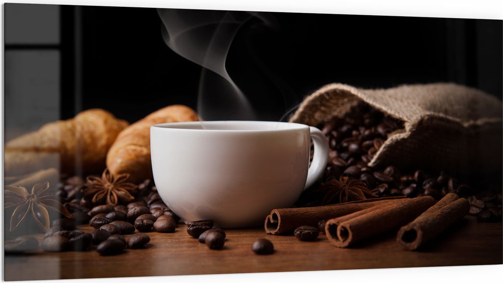 DEQORI Küchenrückwand Glas 100x50 cm 'Sinnesfreude Kaffee' Spritzschutz Bad Rückwand Küche