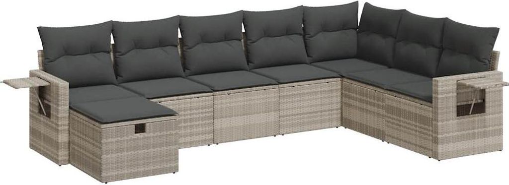 vidaXL 8-tlg. Garten-Sofagarnitur mit Kissen Hellgrau Poly Rattan