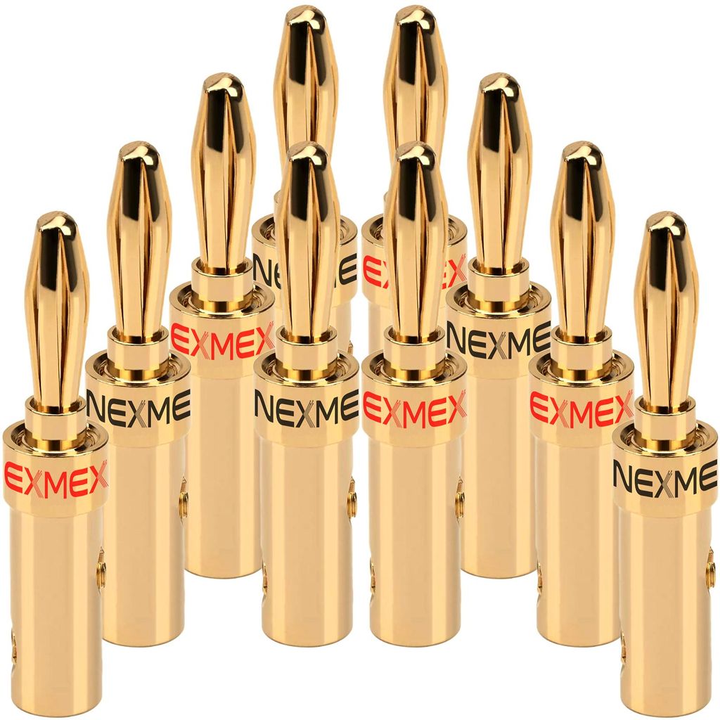 NEXMEX Bananenstecker 4mm schraubbar 10x Stecker vergoldet Produktbild 