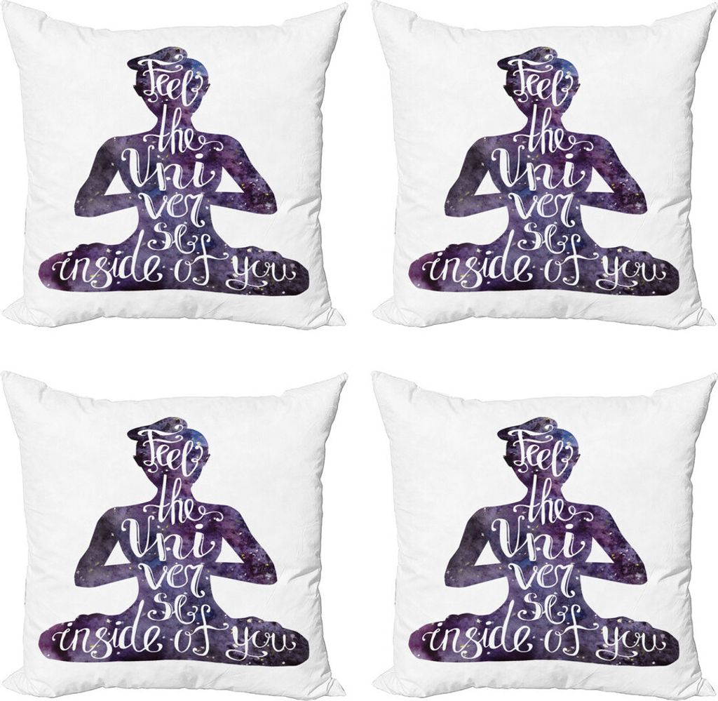ABAKUHAUS Astral Kissenbezug Set (4 Stück), Fiel das Universum Text Yoga, Moderner Doppelseitiger Digitaldruck, 45 cm x 45 cm, Plum dunkle Violett...