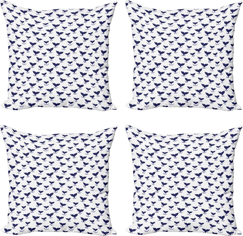 ABAKUHAUS Wale Kissenbezug Set (4 Stück), Unterwasserfische Tails Kunst, Moderner Doppelseitiger Digitaldruck, 50 cm x 50 cm, weiß Indigo