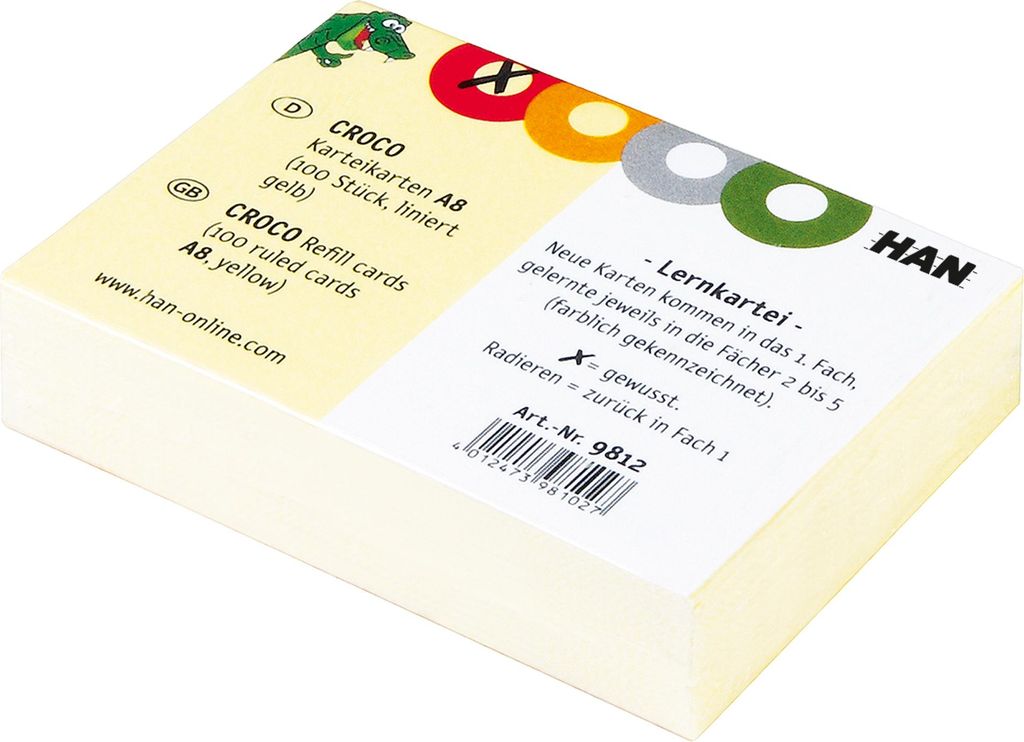 HAN 9812D 10x Karteikarten für CROCO DIN A8, gelb