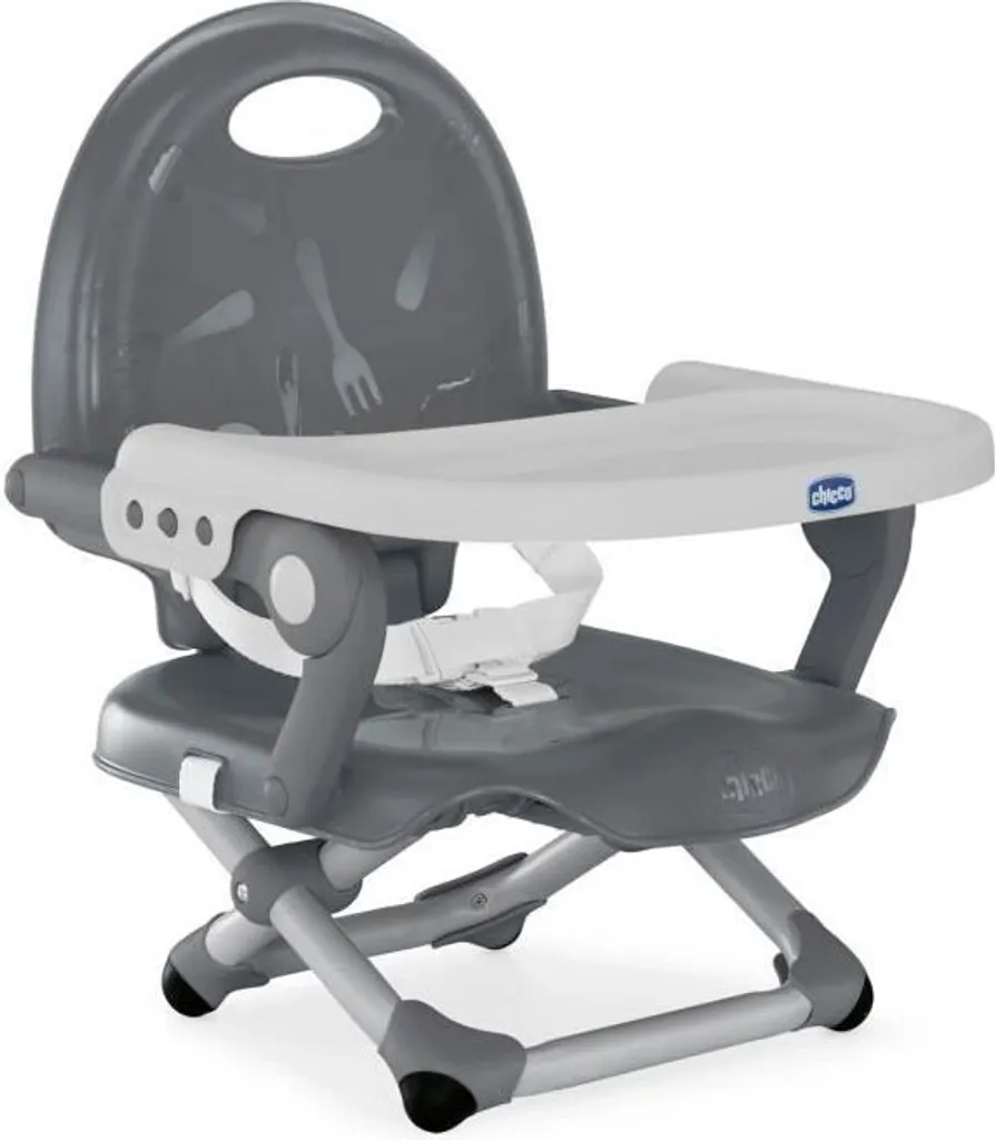Seggiolino da tavolo Chicco Pocket Snack, grigio scuro, ultracompatto, leggero, regolabile in altezza, vassoio rimovibile, 6-36 mesi