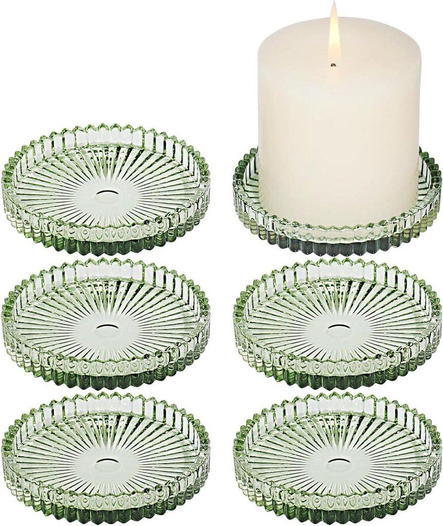 Glas-Kerzenhalter Set mit 6 Stück – 10 cm runder Kerzenständer für Stumpenkerzen und Teelichter – Grün