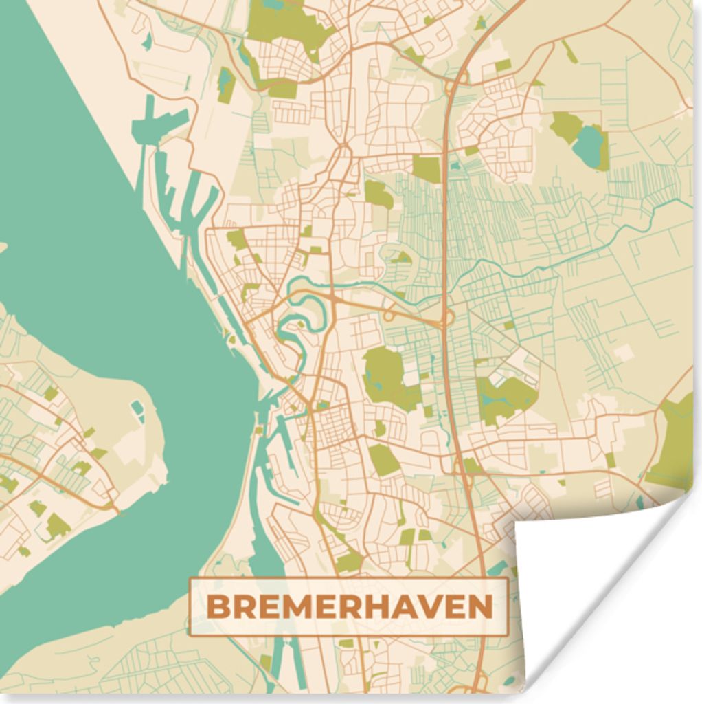 MuchoWow Poster Karte - Bremerhaven - Karte - Stadtplan - Vintage 30x30 cm - Wandposter - Printing
