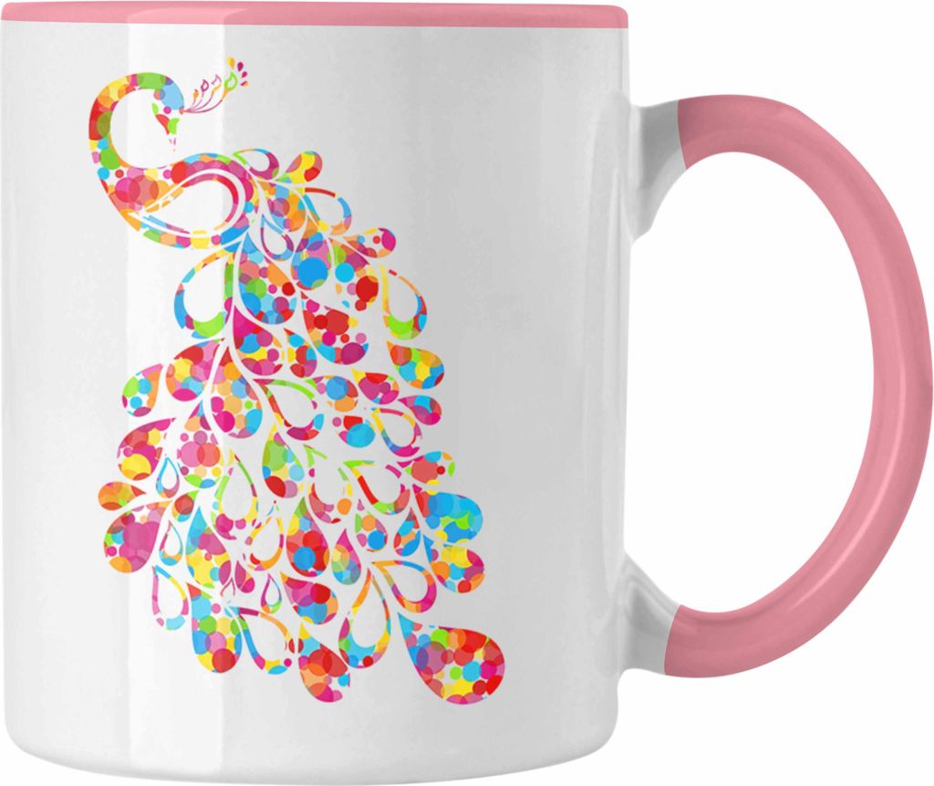 Trendation - Pfau Deko Tasse Geschenk Schöne Grafik Pfauen-Besitzer Geschenkidee Bunt (Rosa)