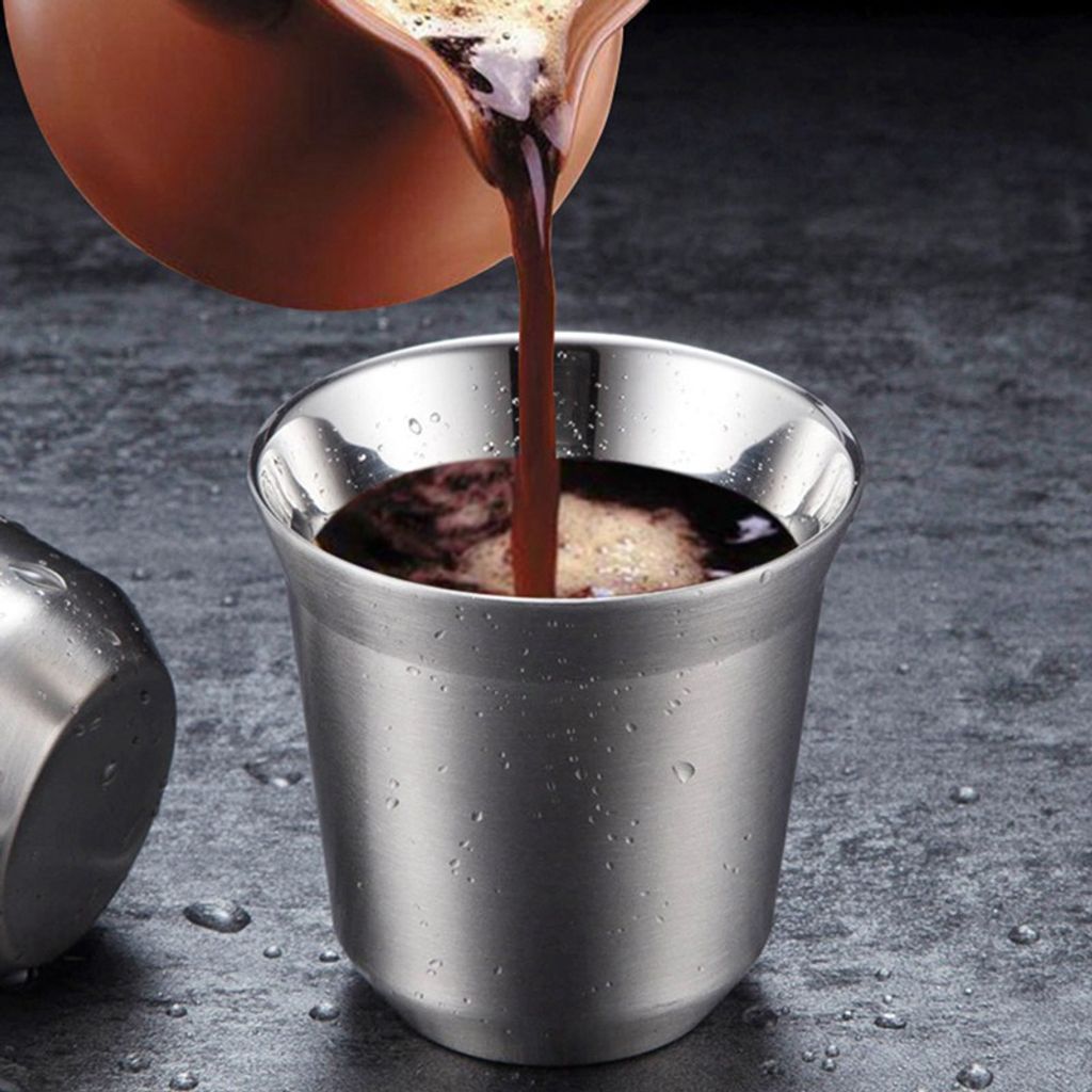 wiederverwendbar & spülmaschinenfest 6er-Set WhopperIndia Kaffeetasse Espressotasse Doppelwandige Edelstahl-Teetassen