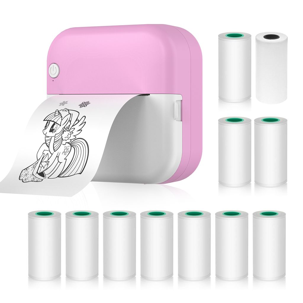 Mini-Drucker, Thermodrucker, Bluetooth Fotodrucker fuer Smartphone mit 1 Papierrolle 57 mm + 10 selbstklebende Papierrollen, kompatibel mit iOS And...
