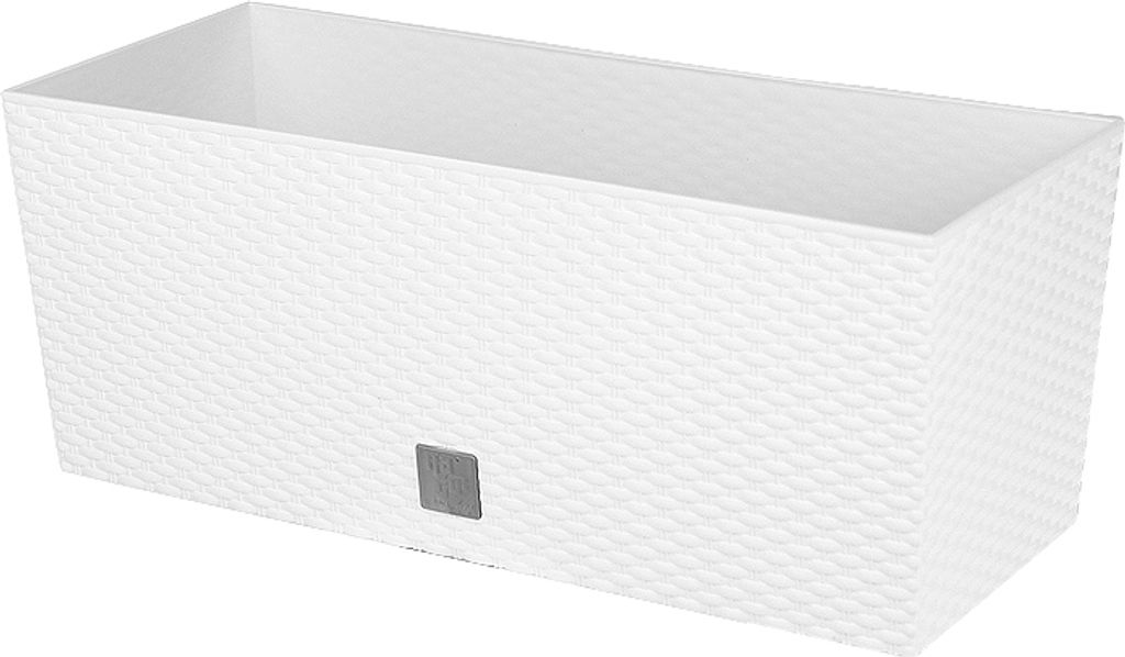A white rectangular planter box with a textured surface.