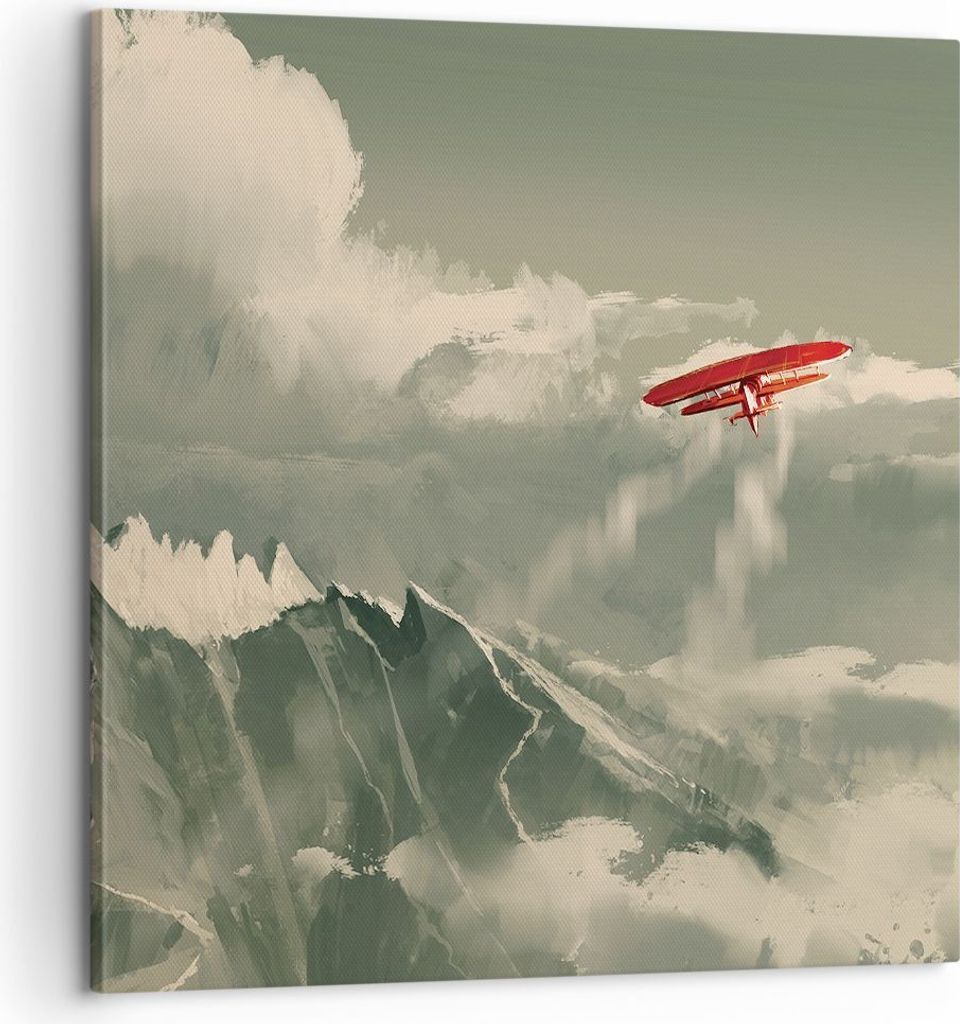Bild auf Leinwand - Leinwandbild - Einteilig - Rot Flugzeug Berge - 60x60cm - Wand Bild - Wanddeko - Wandbilder - Leinwanddruck - Bilder - Wanddeko...