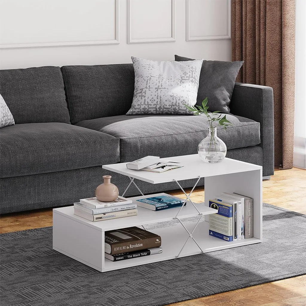 Table basse Vicco Nario Blanc 100x50cm Modèle 55821 - Design Moderne