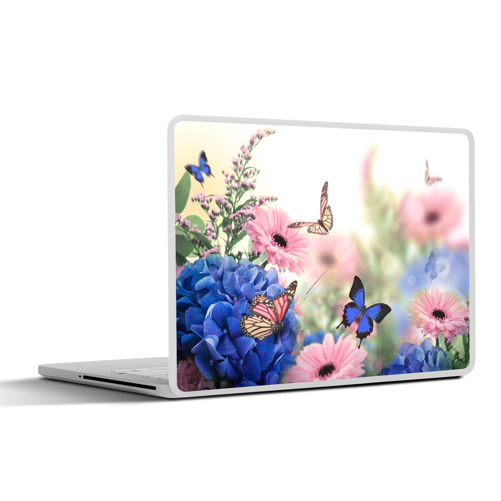 MuchoWow Laptop Aufkleber Sticker Cover Schmetterlinge - Blumen - Hortensien - Insekten 25x18 cm - Laptop-Deko