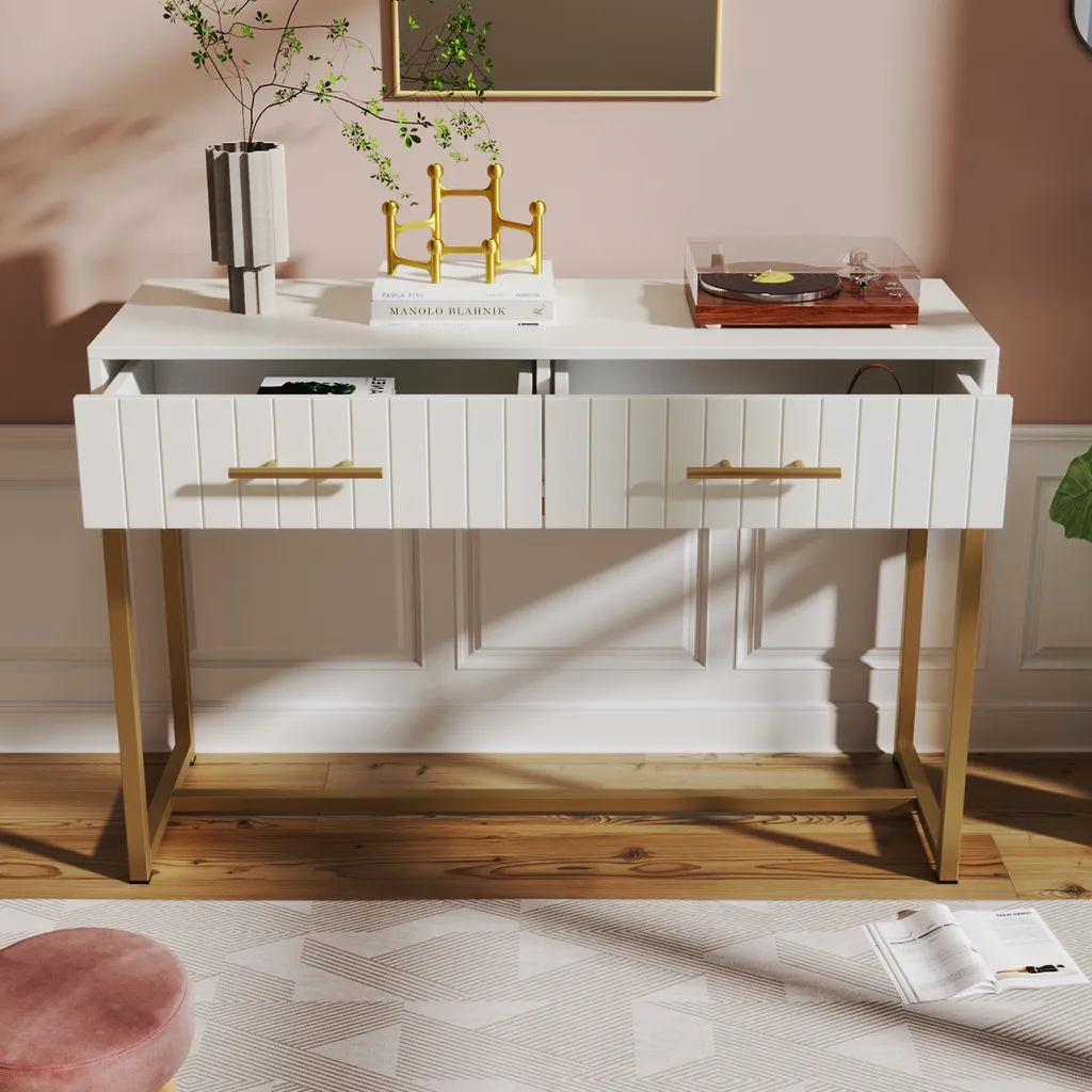 Bureau Coiffeuse pour Chambre 100x45cm - Rangement Maquillage Blanc - 10