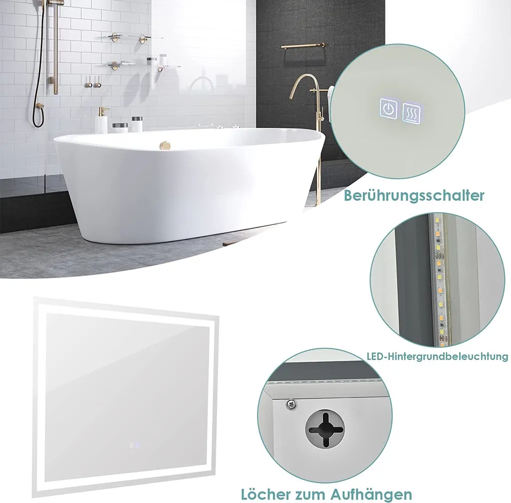 Miroir Mural LED 3000K-6000K Réglable avec Dégivrage Automatique 80cm - 5