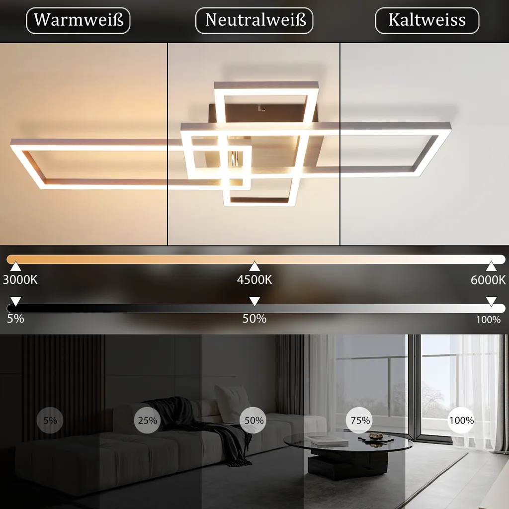 Plafonnier LED moderne pour salon et bureau 72cm Argent Dimmable 48W - 4