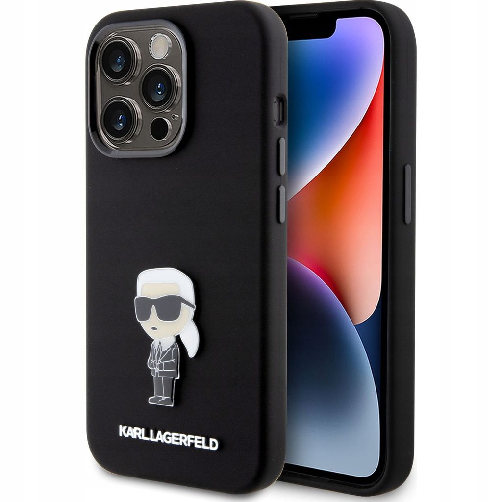 Karl Lagerfeld Liquid Silicone Metal Ikonik Case für iPhone 15 Pro schwarz