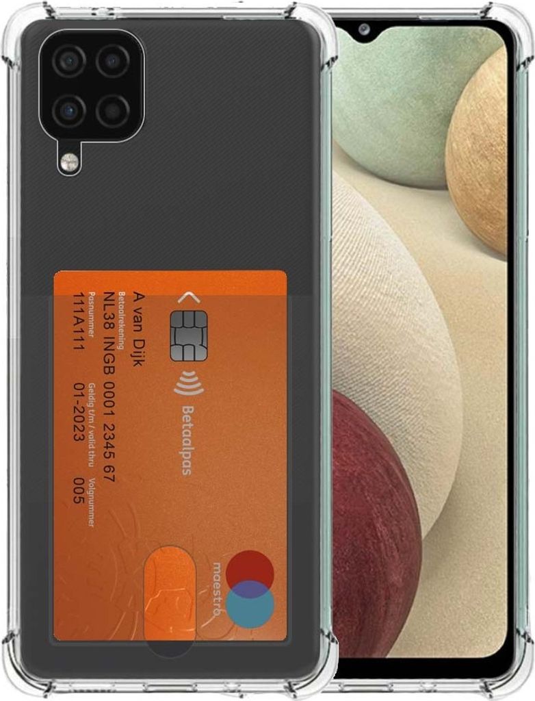 Smartphonica Telefoonhoesje Geschikt voor Samsung Galaxy A12 met Pasjeshouder Doorzichtig Siliconen - Transparant TPU Shockproof Backcover Case w...