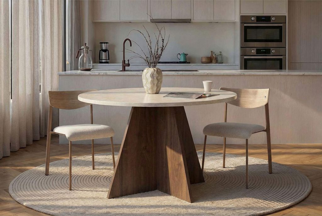 Skye Decor, Hochwertiger Esstisch 120 cm, Travertin & Produktbild 