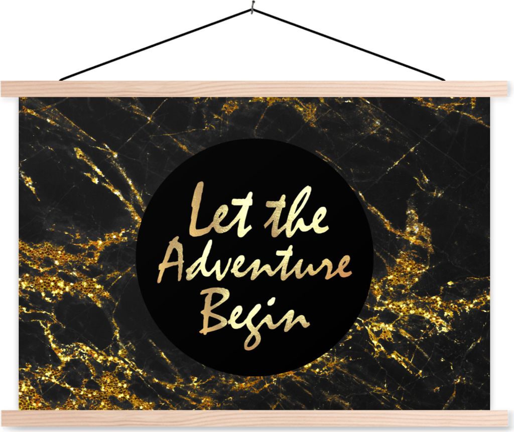 MuchoWow Textilposter Zitat - Außen - Gold - Marmor 120x80 cm mit holzfarbenen Rahmen - Aufhängeset