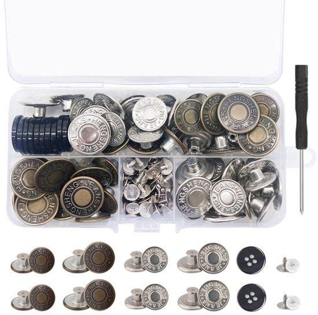 Verstellbare Knöpfe Set, 70 Stück, für Hosen, ohne Nähen, mit Schraubendreher