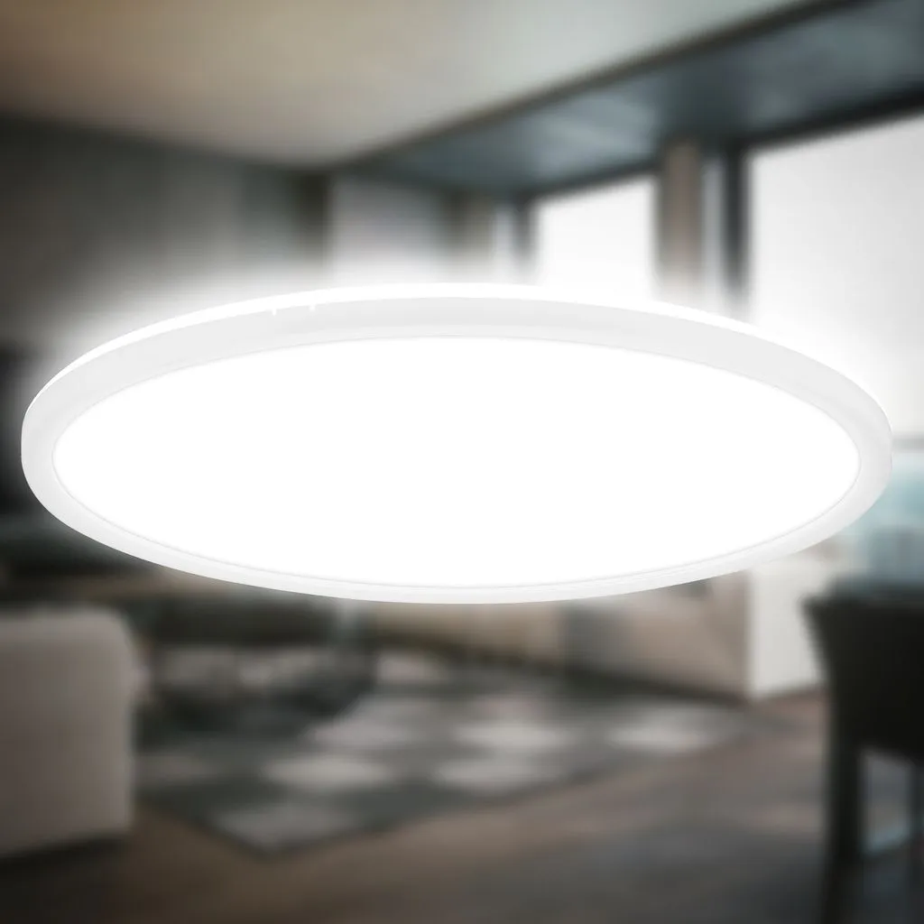 Plafonnier LED Rond Ultra Fin Blanc Neutre avec Lumière Indirecte 42cm - 7