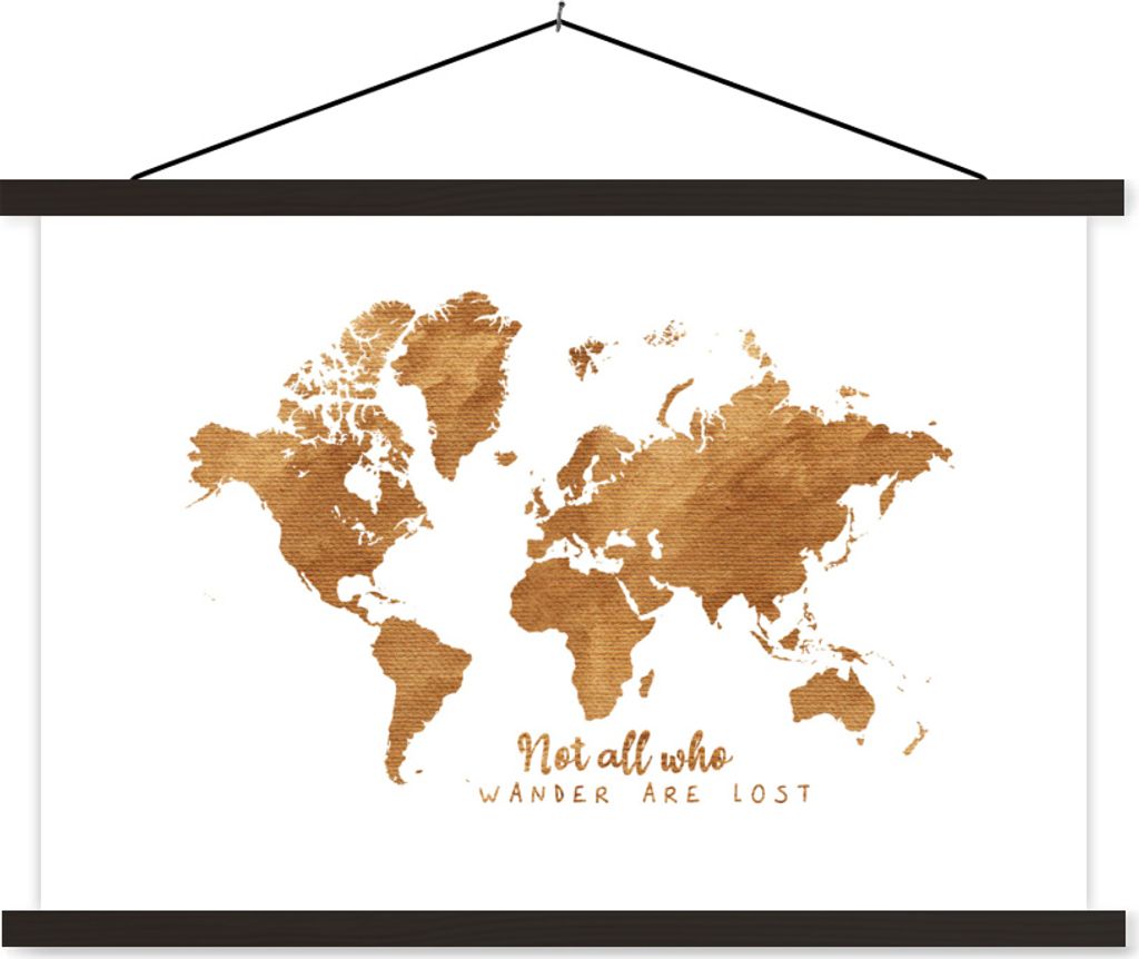 MuchoWow Textilposter Weltkarte - Bronze - Seil 120x80 cm mit schwarzem Rahmen - Wanddeko