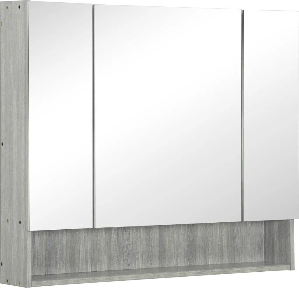 Kleankin Armoire Murale Miroir 90x15x75 cm - Meuble de Salle de Bain Gris