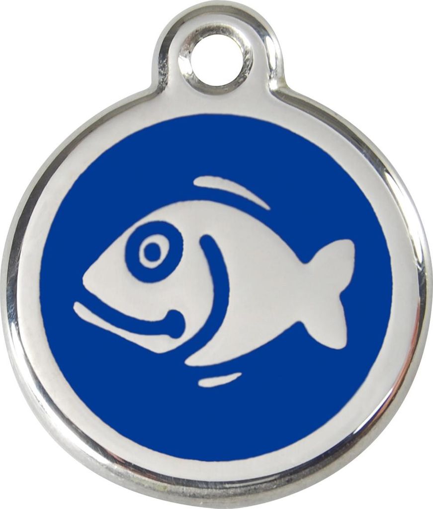 RedDingo Katzenmarke mit individueller Gravur Fisch dunkelblau