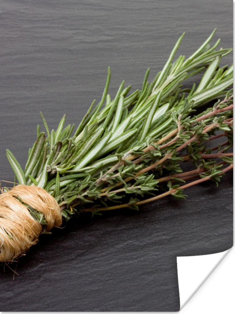 MuchoWow Poster Thymian - Kräuter - Grün - Tisch - Küche - Stein 90x120 cm - Wohnzimmer
