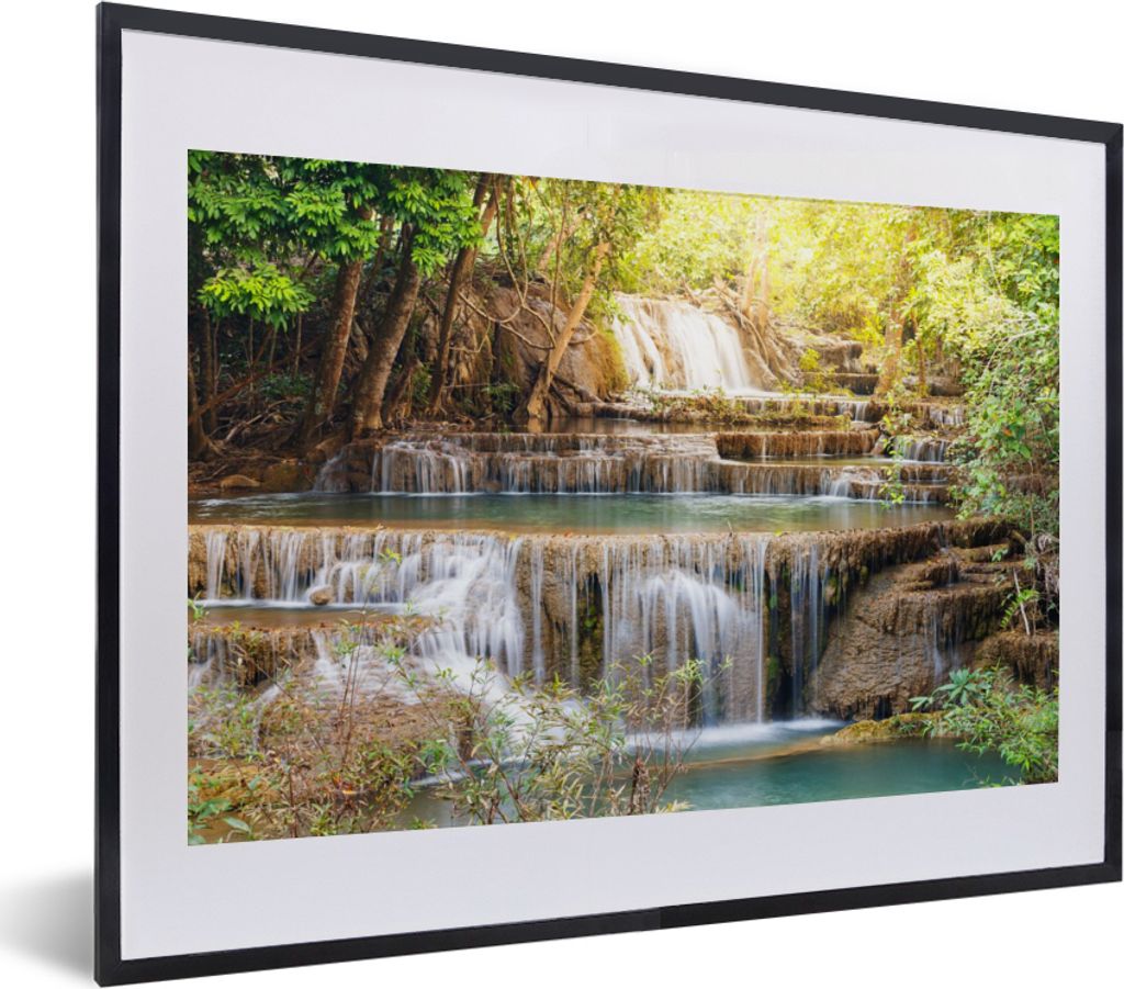 MuchoWow Gerahmtes Poster Sonne - Wasserfall - Landschaft 40x30 cm - Poster mit Schwarzem Bilderrahmen Wandposter Rahmen Foto Bilder - Bilderrahm...