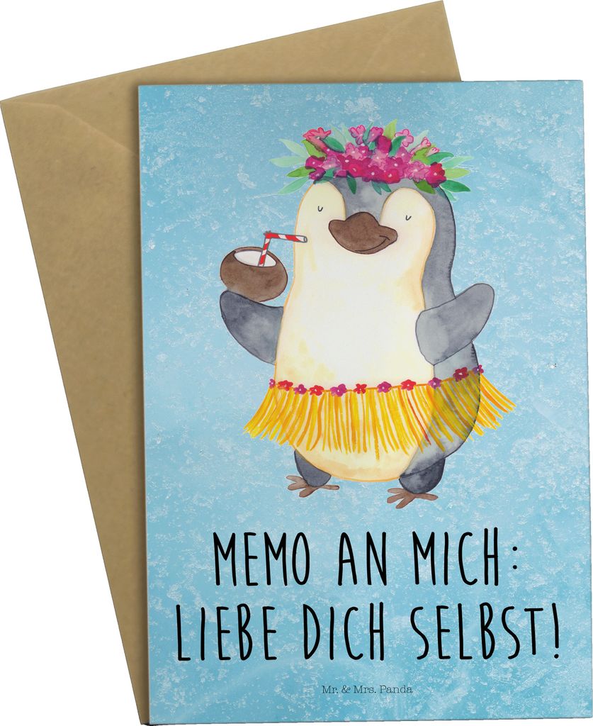 Mr. & Mrs. Panda Grußkarte Pinguin Kokosnuss - Eisblau - Geschenk, Aloha, glücklich, osterkarten, Selbstliebe, Urlaub, vatertagskarte, Grußkarte...