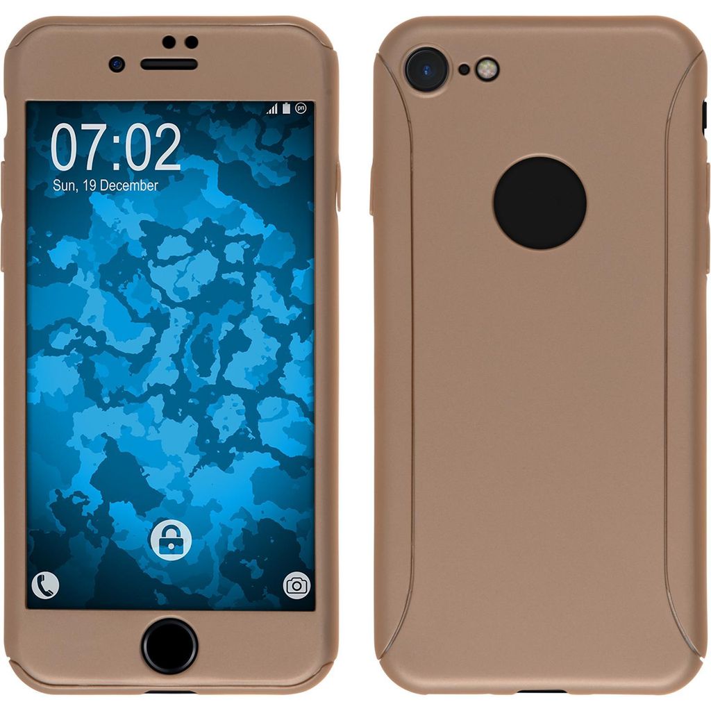 PhoneNatic Case kompatibel mit Apple iPhone 7 / 8 / SE 2020 - Hülle gold 360° Hard-case + Glasfolie