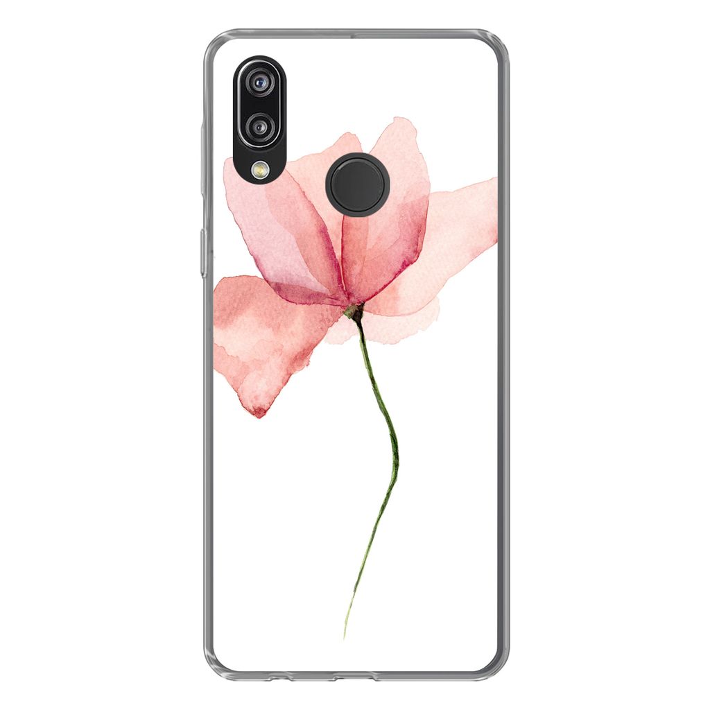 MuchoWow Handyhülle Schutzhülle Hülle für Huawei P20 Lite (2020) Blumen - Aquarell - Rosa Silikon Softcase Handy Hülle - Kartenhalter