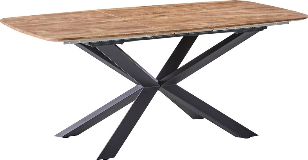 BELIANI Ausziehbarer Esstisch Braun MDF Holzoptik 140/180 x 90 cm Rechteckig Metallbeine Schwarz X-Form Butterfly Auszug Ausziehtisch Esszimmer Küche