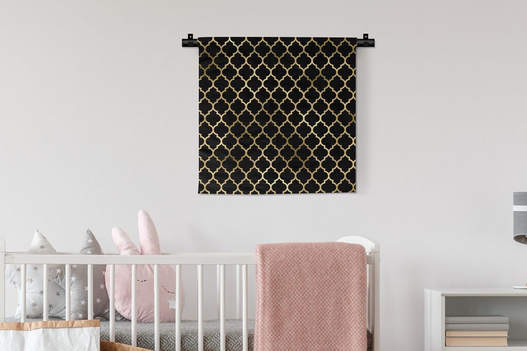 MuchoWow Wandteppich Wandbehang Muster - Gold - Schwarz 60x60 cm Tapisserie Dekoration Wandtuch - Dekorationen - Wand Decke