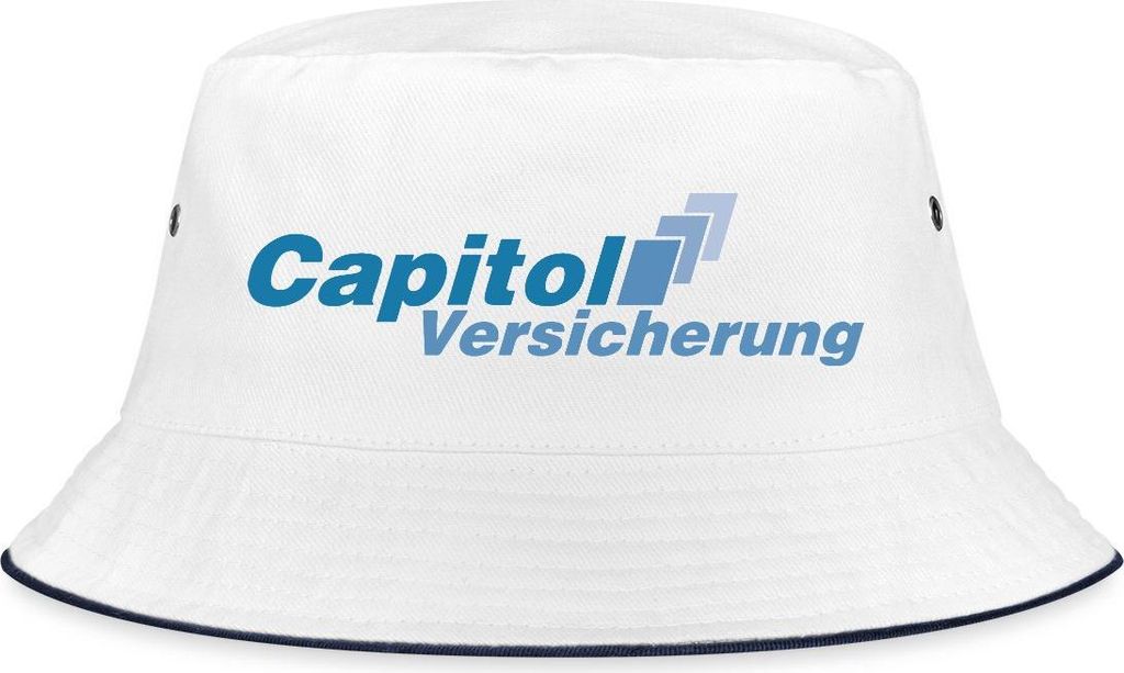 Spreadshirt Stromberg Logo Capitol Versicherung Fischerhut, L/XL (Caps), Weiß/Navy