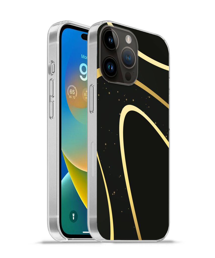 MuchoWow Handyhülle Schutzhülle Hülle für Apple iPhone 14 Pro Max Goldene Wellen auf schwarzem Hintergrund Silikon Softcase Handy Hülle - Ha...