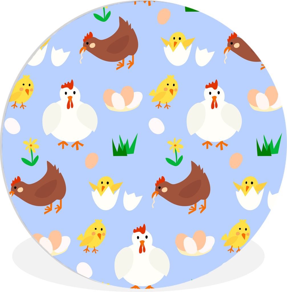 MuchoWow Rundes Wandbild - Runde Bilder Design - Huhn - Ei Ø 60 cm Kreis Wanddekoration Kunststoff - Wandkreis - Wandschmuck - Wand Kreis - Das ...