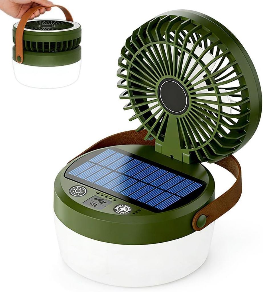 Campinglampe Solar mit Ventilator, 2in1 LED Zeltlampe Produktbild 