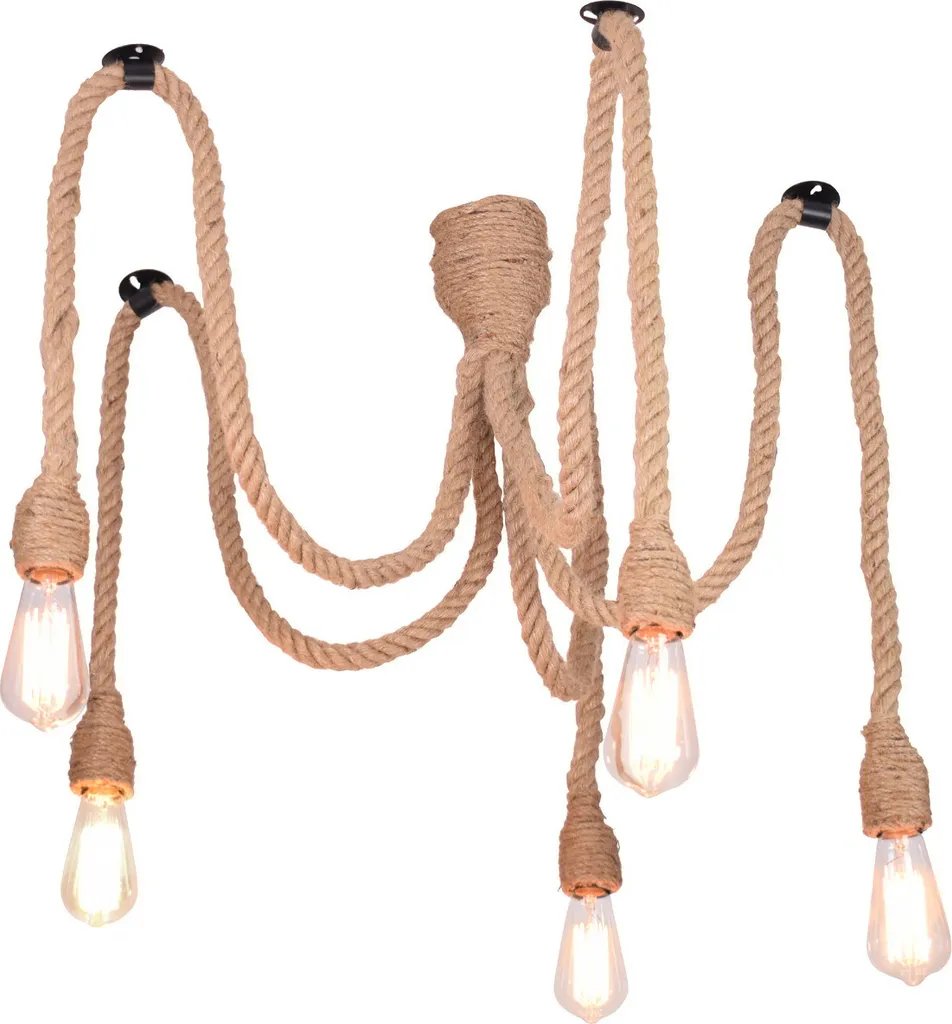 Suspension ROPE beige 5xE27 Polux en sisal naturel de 120cm de large