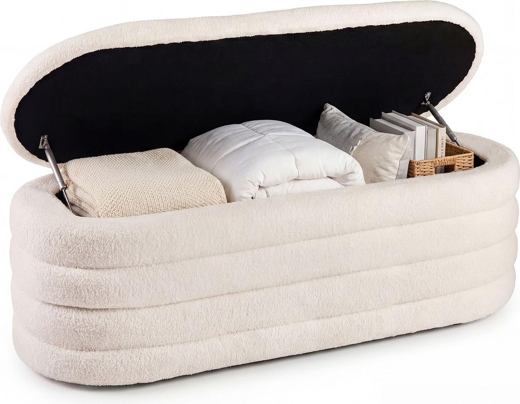 COSTWAY Gepolsterte Sitzbank mit Stauraum, Aufbewahrungsbank bis 300 kg, Bettbank mit 2 Sicherheits-Gasdruckdämpfern, Ottomane, 123,5 x 46 x 42,5 cm