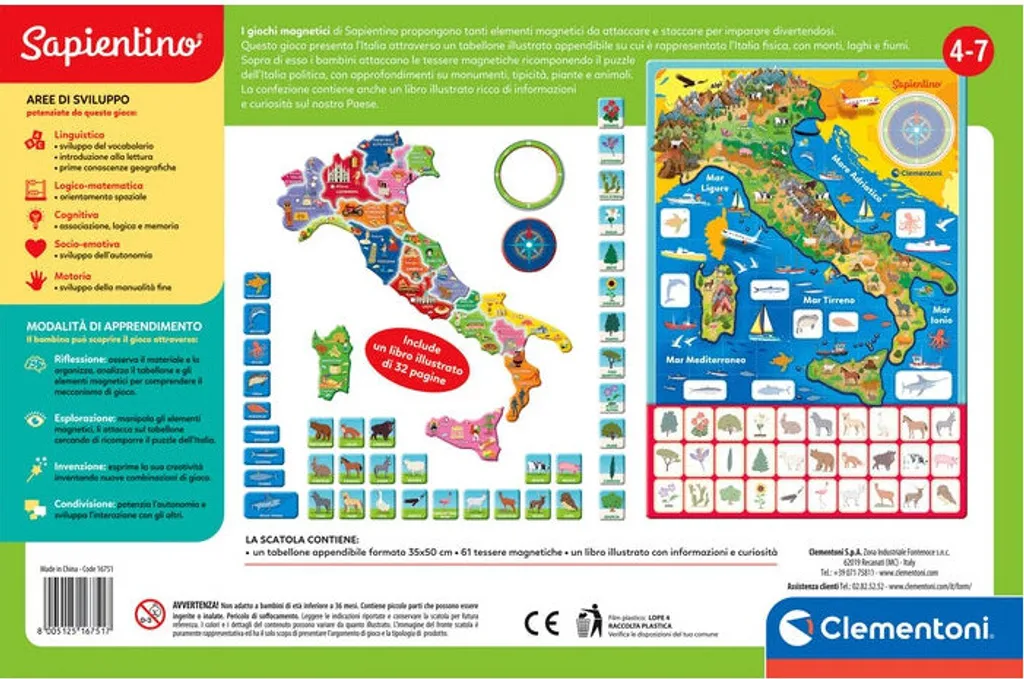 Puzzle magnétique Italie pour enfant - Carte géographique éducative